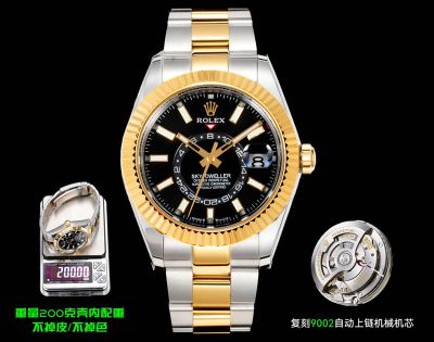 AR Factory Rolex Sky-Dweller 42mm 9002 Movement Black Face TT Gold Oyster Band Watch